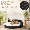 Bild in Galerie-Betrachter laden, Wicker Dog House with Retractable Canopy & Cushion by DirectDeals; black PE wicker with white canopy and cushion.
