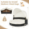 Bild in Galerie-Betrachter laden, Wicker Dog House with Retractable Canopy and Cushion; white canopy over dark wicker base.
