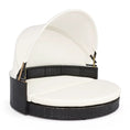 Bild in Galerie-Betrachter laden, Wicker dog house by DirectDeals with retractable canopy and cushion, cream color.
