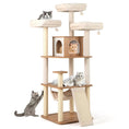 Load image into Gallery viewer, 68-Inch tall cat tree with 3 padded perches, condo, sisal scratching posts, natural finish
