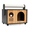 Bild in Galerie-Betrachter laden, Wooden cat house with scratching post and cushion, DirectDeals, black frame with natural wood panels
