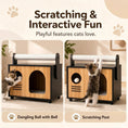 Bild in Galerie-Betrachter laden, Wooden Cat House with Scratching Post and Cushion by DirectDeals; two units shown with natural wood and black trim
