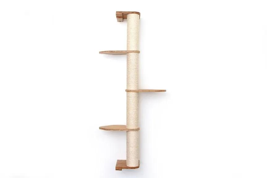 Wall Mounted Cat Climbing Pole with sisal wrap and four wooden shelves by Catastrophic Creations