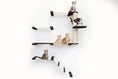 Carica l'immagine nel visualizzatore della galleria, The Deluxe Cat Fort Modern Cat Condo by Catastrophic Creations; white platforms, black brackets, sisal post, 5 kittens.
