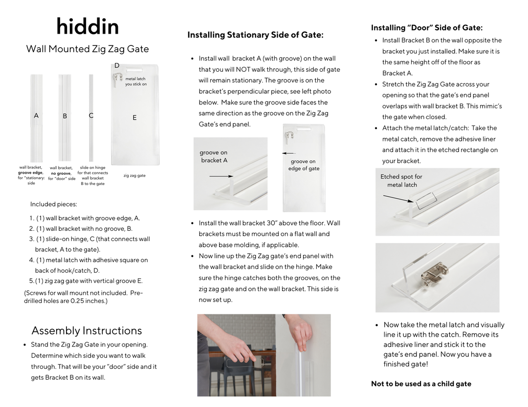Hiddin Clear Acrylic Wall-Mounted Zig Zag Pet Gate – 30 in High