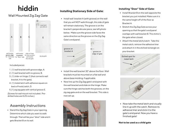 Hiddin Clear Acrylic Wall-Mounted Zig Zag Pet Gate – 30 in High