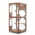 Carica l'immagine nel visualizzatore della galleria, Large 2-tier outdoor cat enclosure in solid fir with wire mesh and lockable wheels.
