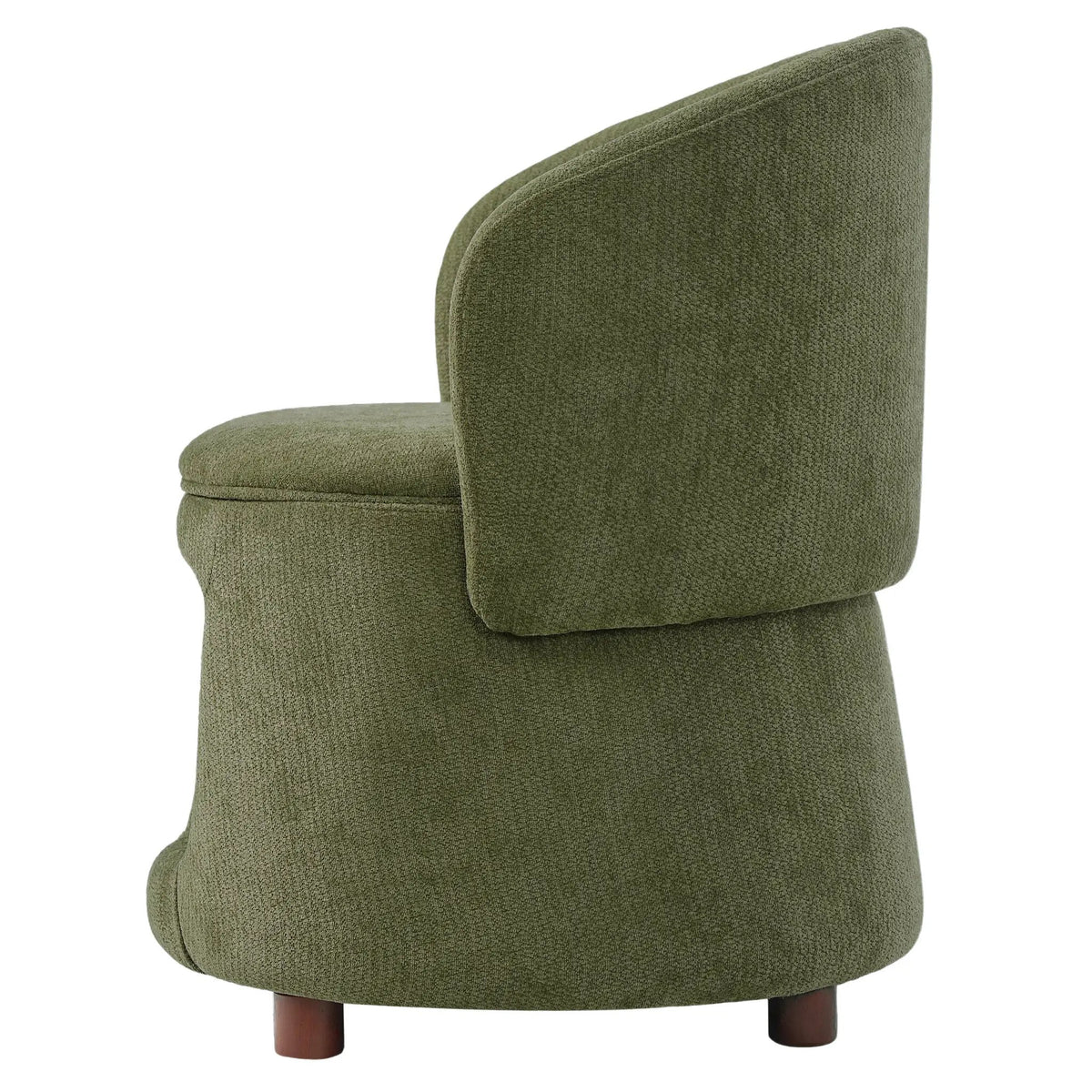 Green Pet Friendly Chair with Hidden Pet Nook; textured upholstery and wooden legs.