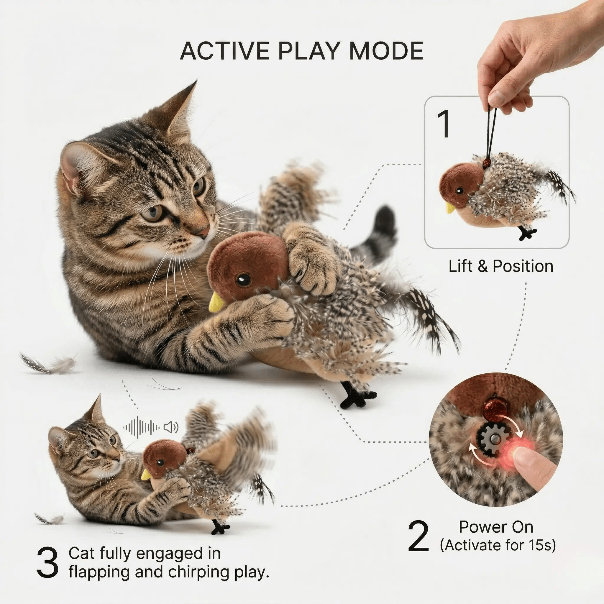 Flapping Bird Interactive Cat Toy With Realistic Wing Motion And Chirping Sounds For Indoor Play Engagement by Midfox