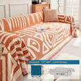 Load image into Gallery viewer, Bohemian-style chenille couch cover, anti-dog-scratch, extra-long sofa cover, orange and cream pattern with fringe
