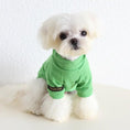 Load image into Gallery viewer, SOCKPET small dog spring solid color two-legged sweater in green worn by a fluffy white dog
