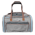 Load image into Gallery viewer, Mr. Peanut's Gold Series Mini Expandable V3.0 Pet Carrier, air travel approved, gray fabric with blue zippers and brown trim
