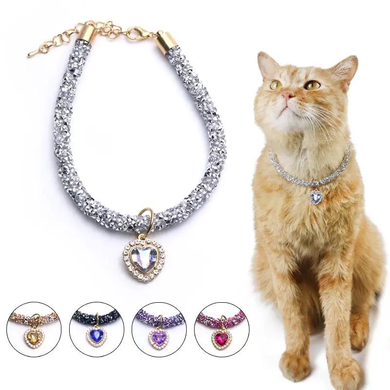 Cat Collar Heart Jewel Pendant Party Reflex Rhinestone Necklace by My Store