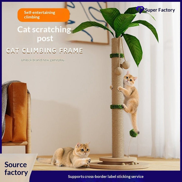 Tall plant scratcher with cat