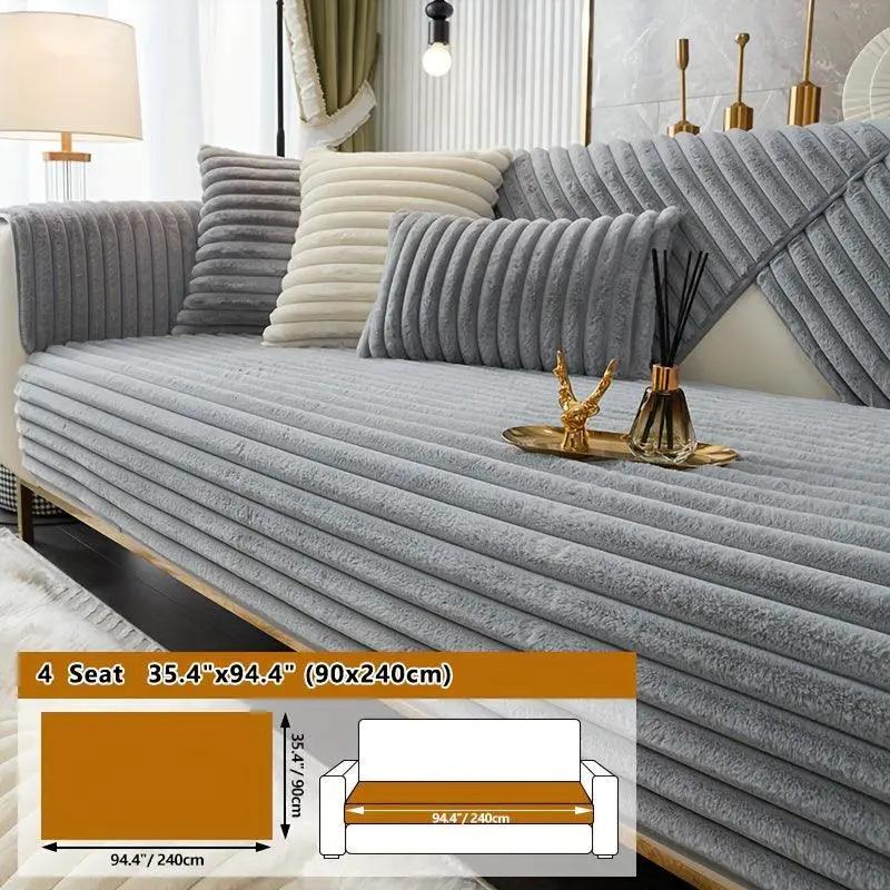 Luxurious Rabbit Fur Sofa Slipcover by topspet, light grey with non-slip backing, fits 4-seat sofas