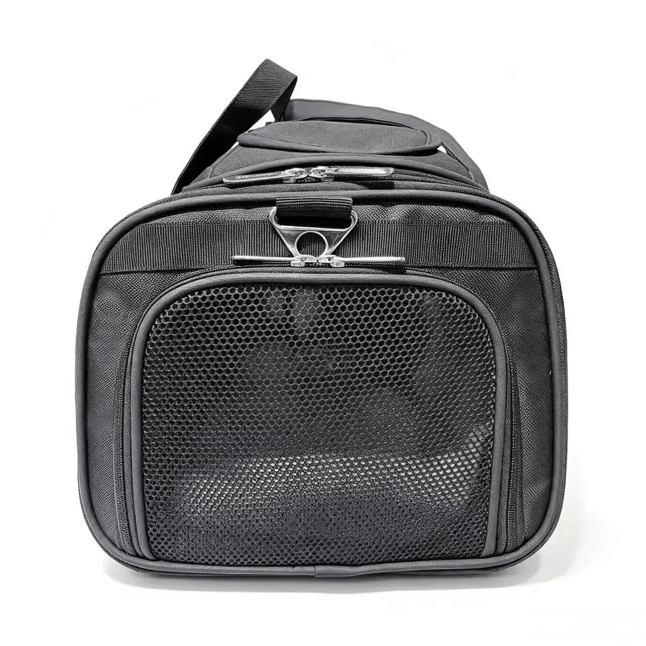 Mr. Peanut's Gold Series Mini Expandable V3.0 Pet Carrier, black with mesh front panel, air travel approved.