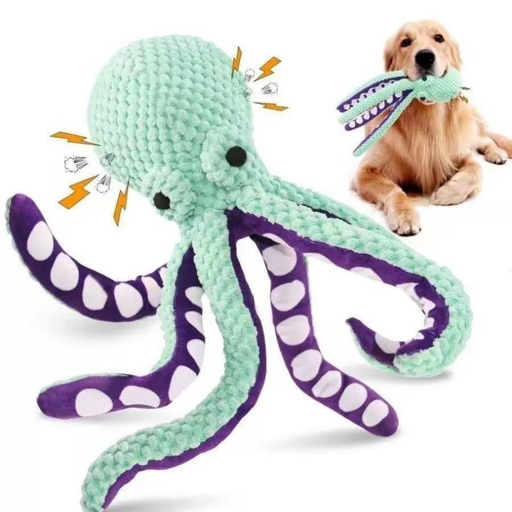 Mint octopus toy with dog play illustration