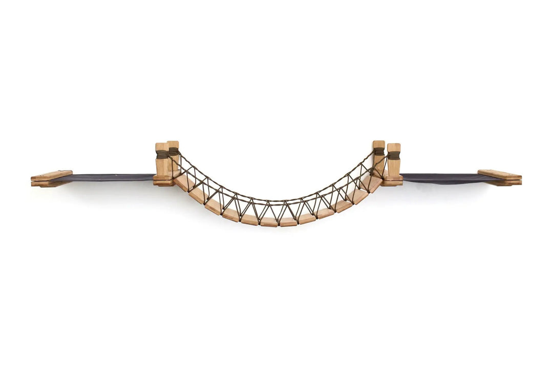 Double Cat Hammock and Climbing Bridge by Catastrophic Creations; wooden cat bridge with rope lattice