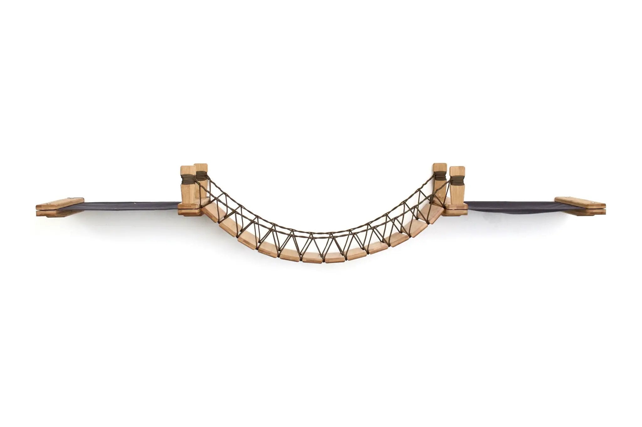 Double Cat Hammock and Climbing Bridge by Catastrophic Creations; wooden cat bridge with rope lattice