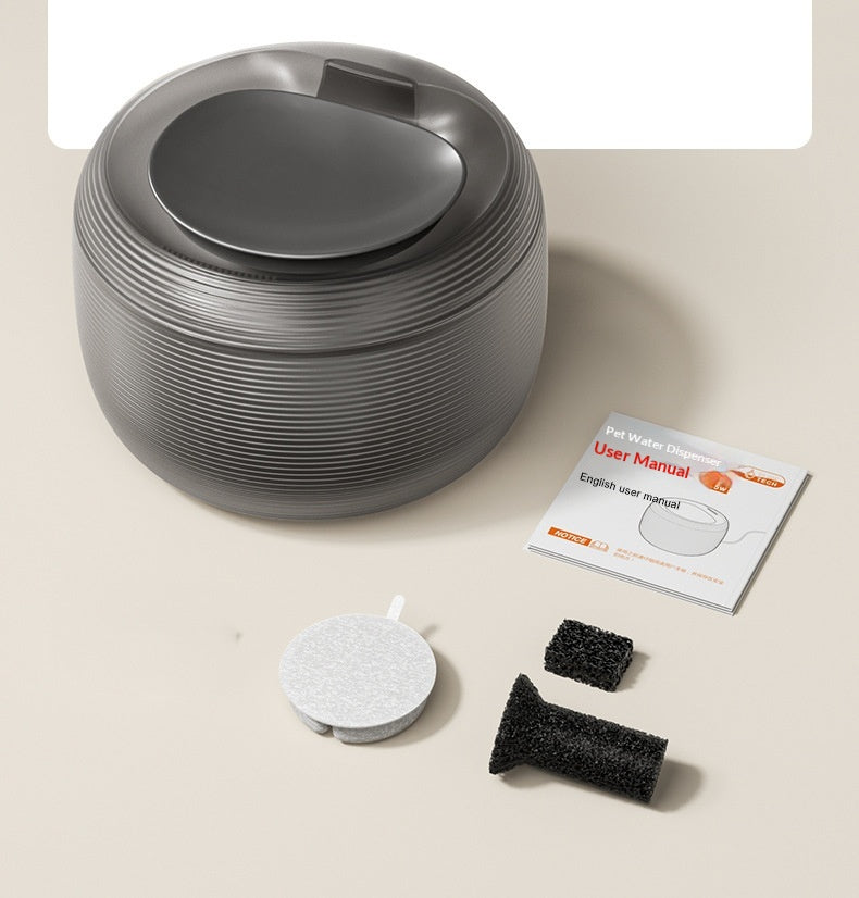 Fountain shown with round filter pump sponges and manual