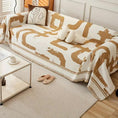 Load image into Gallery viewer, Boho Couch Cover Ultra Soft by topspet; cream chenille with tan abstract brush pattern on sofa
