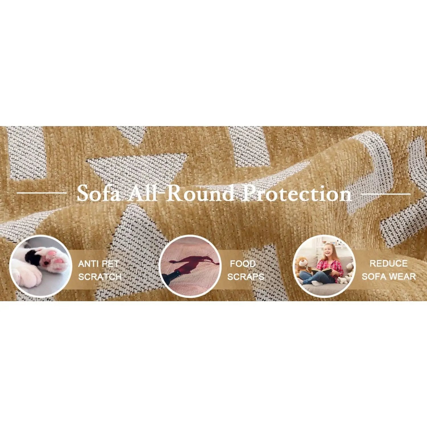 Premium couch cover blanket in tan geometric pattern for sofa protection