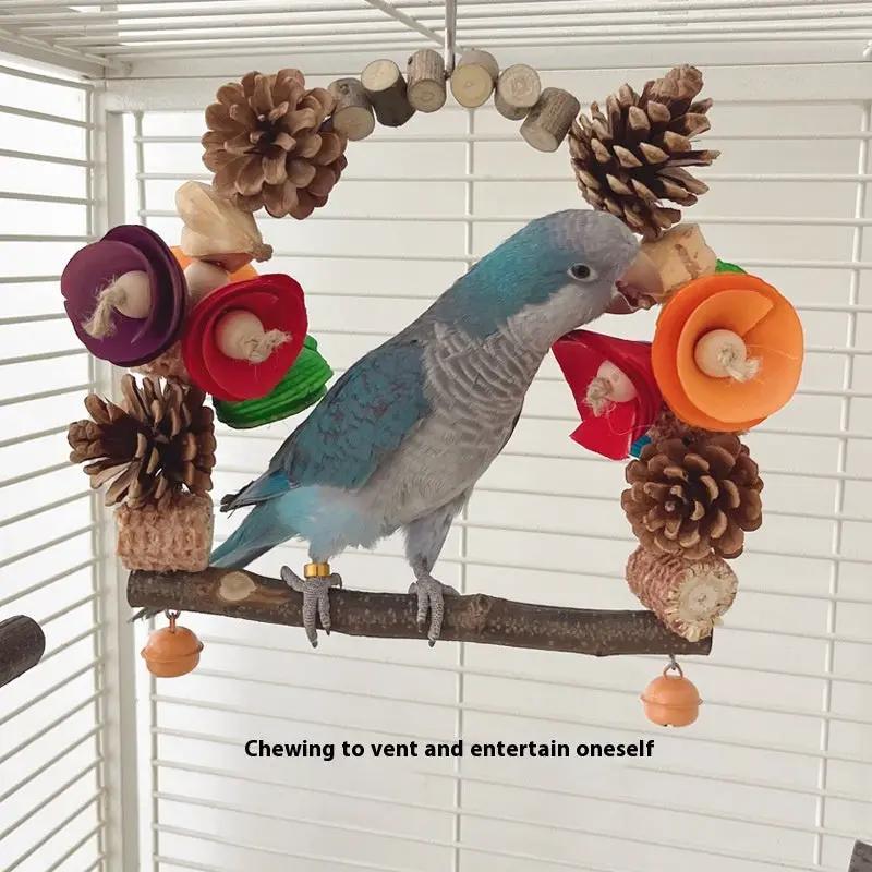 Premium Natural Wood Parrot Swing Claw Toy Pine Nut Grinding Tool by Sell My Stuff
