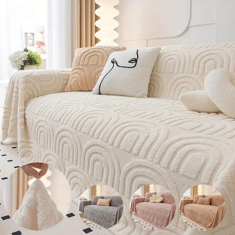 Luxurious Four Seasons Jacquard Slipcover for couch by topspet; ivory-cream waterproof fabric.