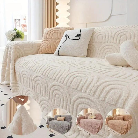 Luxurious Four Seasons Jacquard Slipcover for couch by topspet; ivory-cream waterproof fabric.