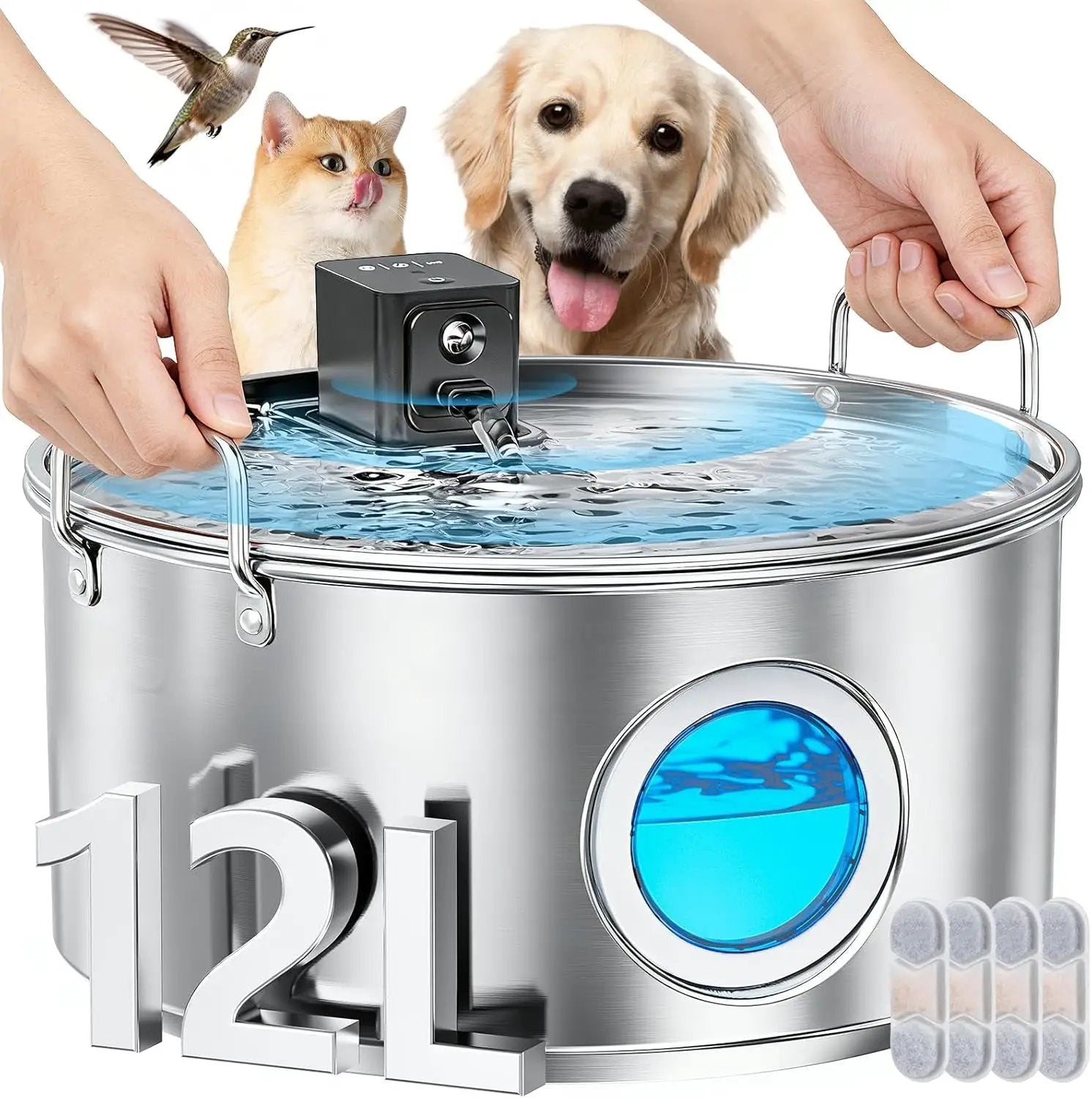 Wireless Dog Water Fountain Stainless Steel 3.4Gal Large Pet Fountain by Wags & Whiskers Pet Supply