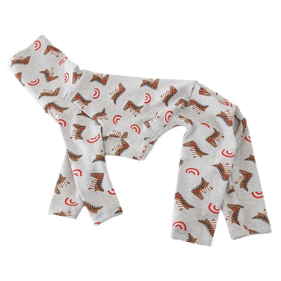 Whippet and Greyhound Dinosaur Cotton Pajamas for pets, gray dog costume by SOCKPET