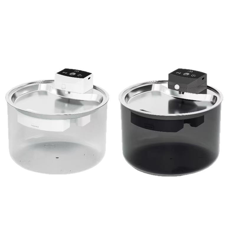 White and black fountain designs side by side