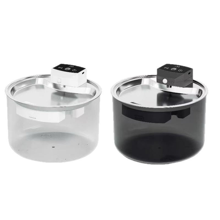 White and black fountain designs side by side