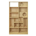 Bild in Galerie-Betrachter laden, Modern 2-in-1 wooden cat house bookshelf and cat tree display cabinet in natural wood finish

