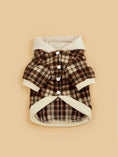 Charger l'image dans la visionneuse de la galerie, Pet Zen dog coat in thick brown cream plaid with cream hoodie and snap buttons
