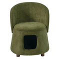 Load image into Gallery viewer, Accent chair in green upholstery with hidden pet nook and brown wooden legs.
