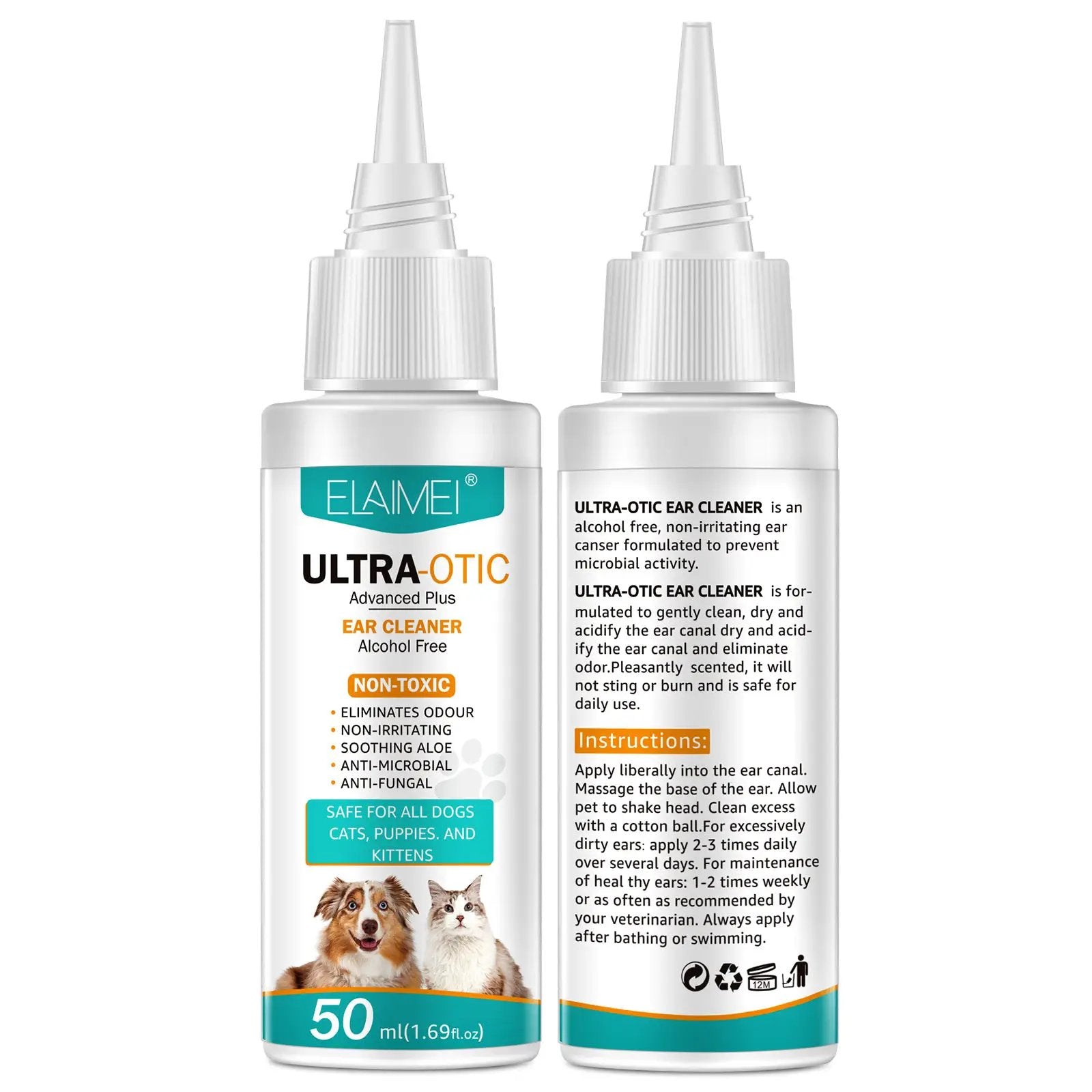NaturaClean Pet Ear Cleaner 50ml Gentle Formula for Dogs and Cats by For Animals, With Love