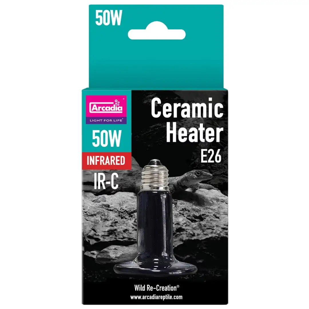 Arcadia 50W ceramic heater bulb for reptiles with infrared IR-C, E26 screw base