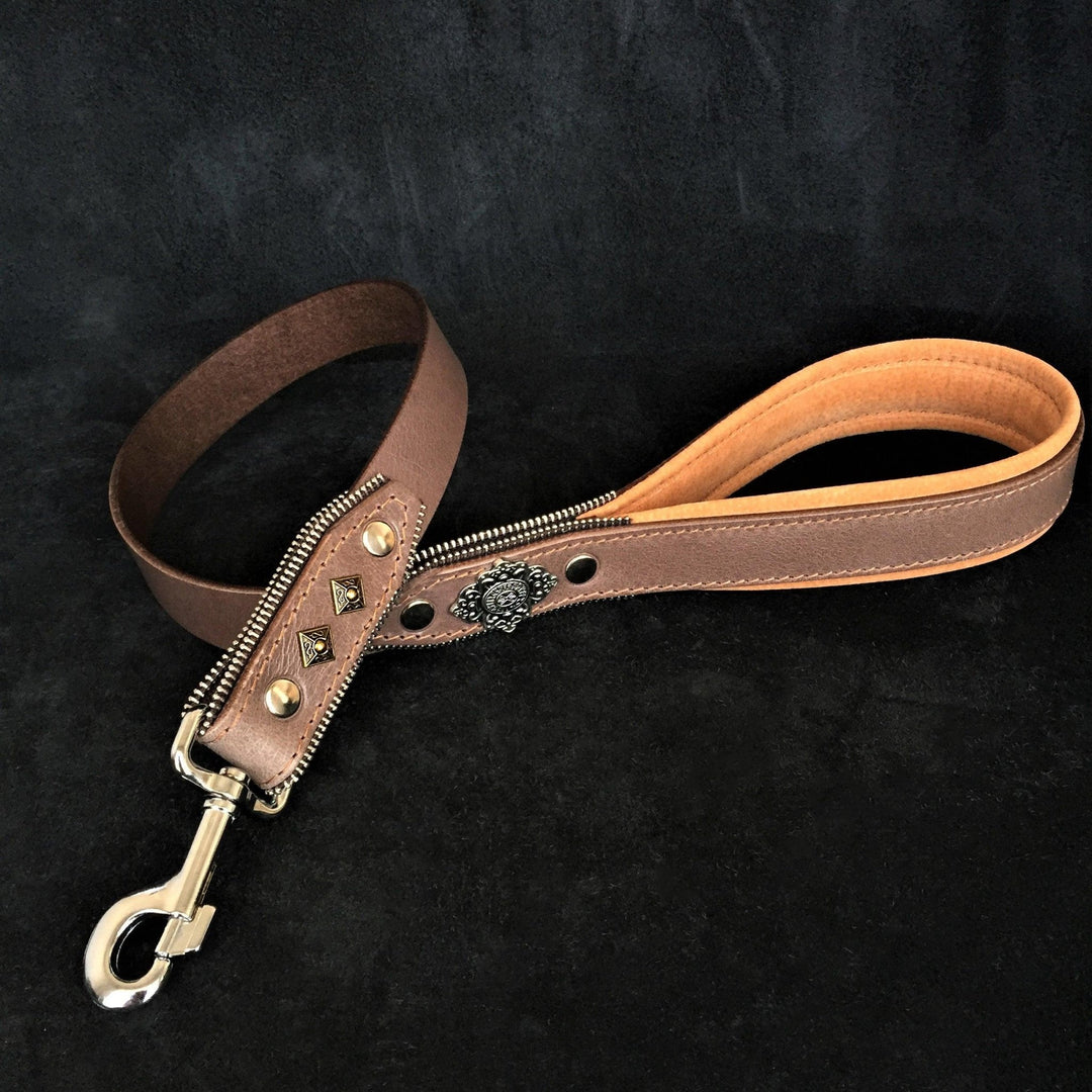 Bestia Aztec grey leather dog leash, view 2