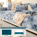 Load image into Gallery viewer, Luxurious Gradient Velvet Sofa Cover by topspet on a blue-gray sofa with a beige throw blanket
