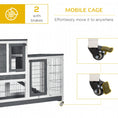 Load image into Gallery viewer, PawHut wooden rabbit hutch elevated bunny cage, grey wood with wire front and wheels
