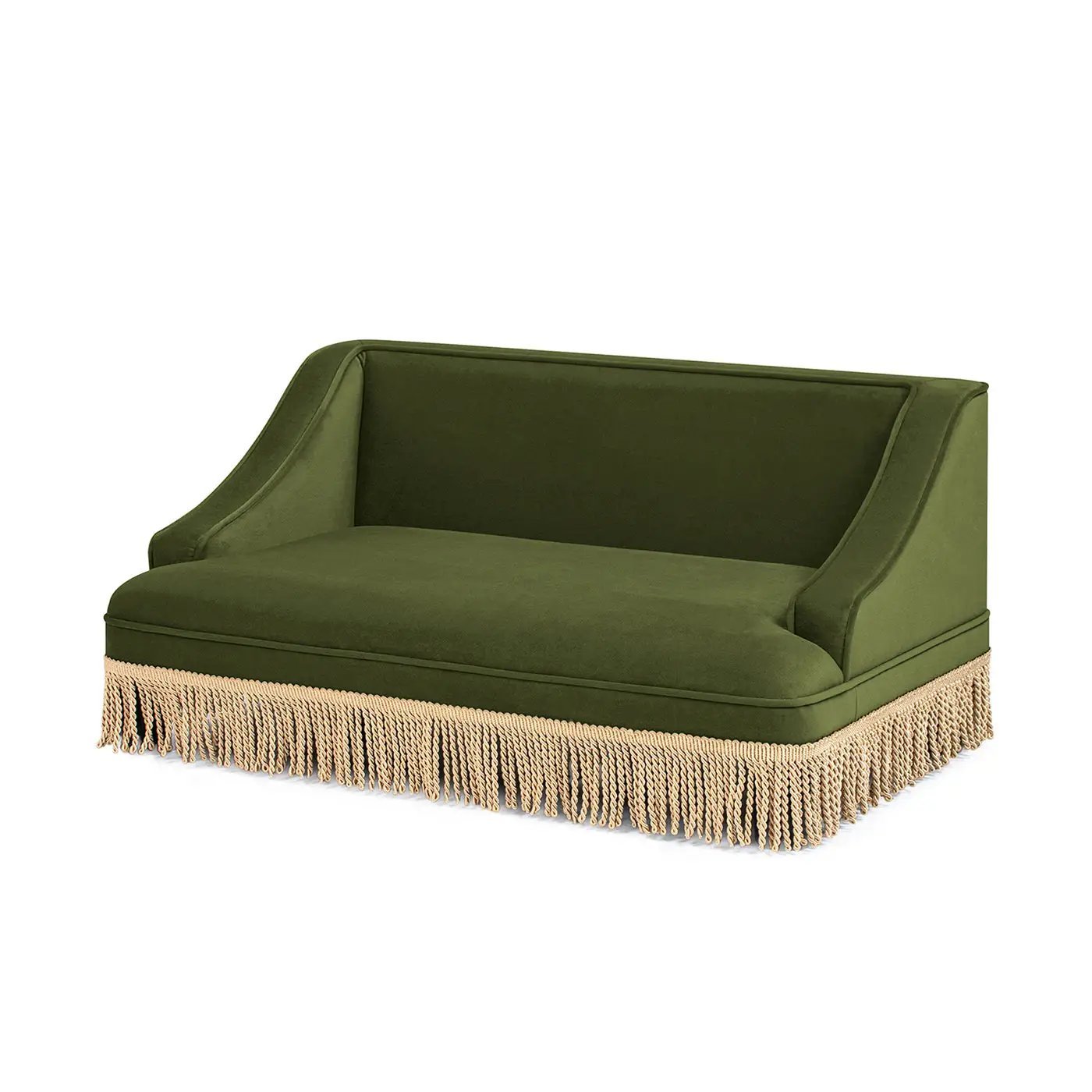 Duchess 33' Medium Princess Pet Bed Sofa with Fringe Skirt, Olive Green Velvet by HouseOfZazla