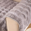 Load image into Gallery viewer, Molly Mutt Couch Cover gray plush non-slip sofa protector on chair arm.
