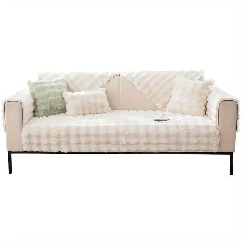 Molly Mutt Couch Cover by topspet, cream plush, non-slip sofa protector