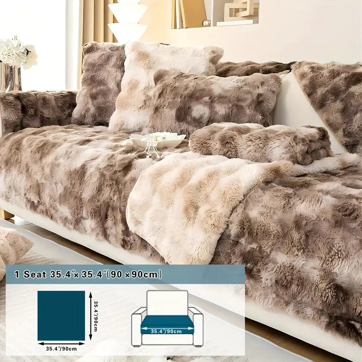 Luxurious Gradient Velvet Sofa Cover by topspet; brown-to-beige plush velvet, 1-seat, 90x90 cm