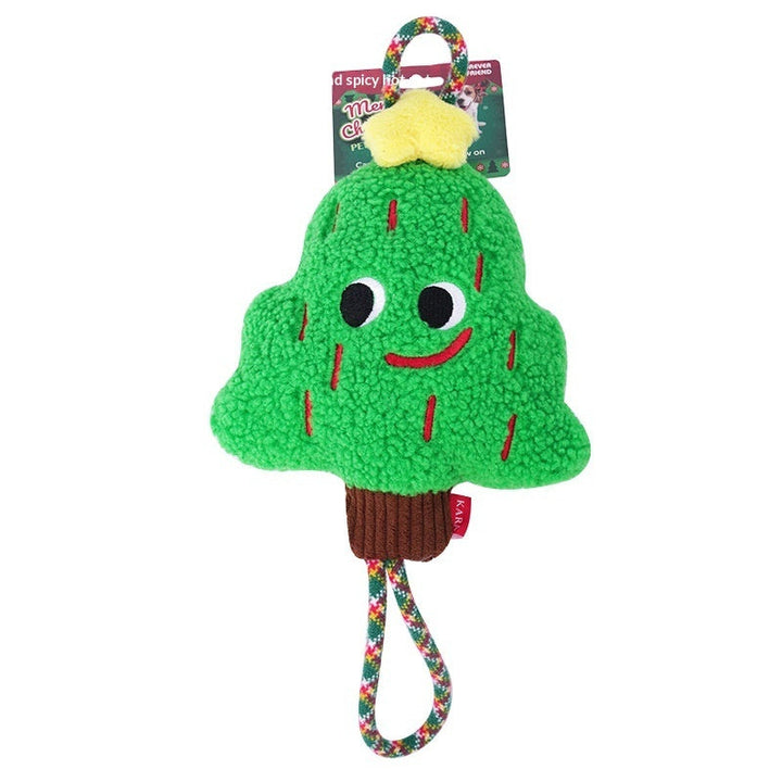 Green Christmas tree plush toy with rope loop