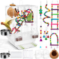 Load image into Gallery viewer, Zhengmy Parrot Starter Kit 17.7" Bird Cage with Handle 6 Pcs Wood Bird Toys for Parakeets Parrot Feeders Water Cage Bowls Bird Cage Seed Catcher Coconut Bird Nest Hut Disposable Cage Liner - from For Animals, With Love
