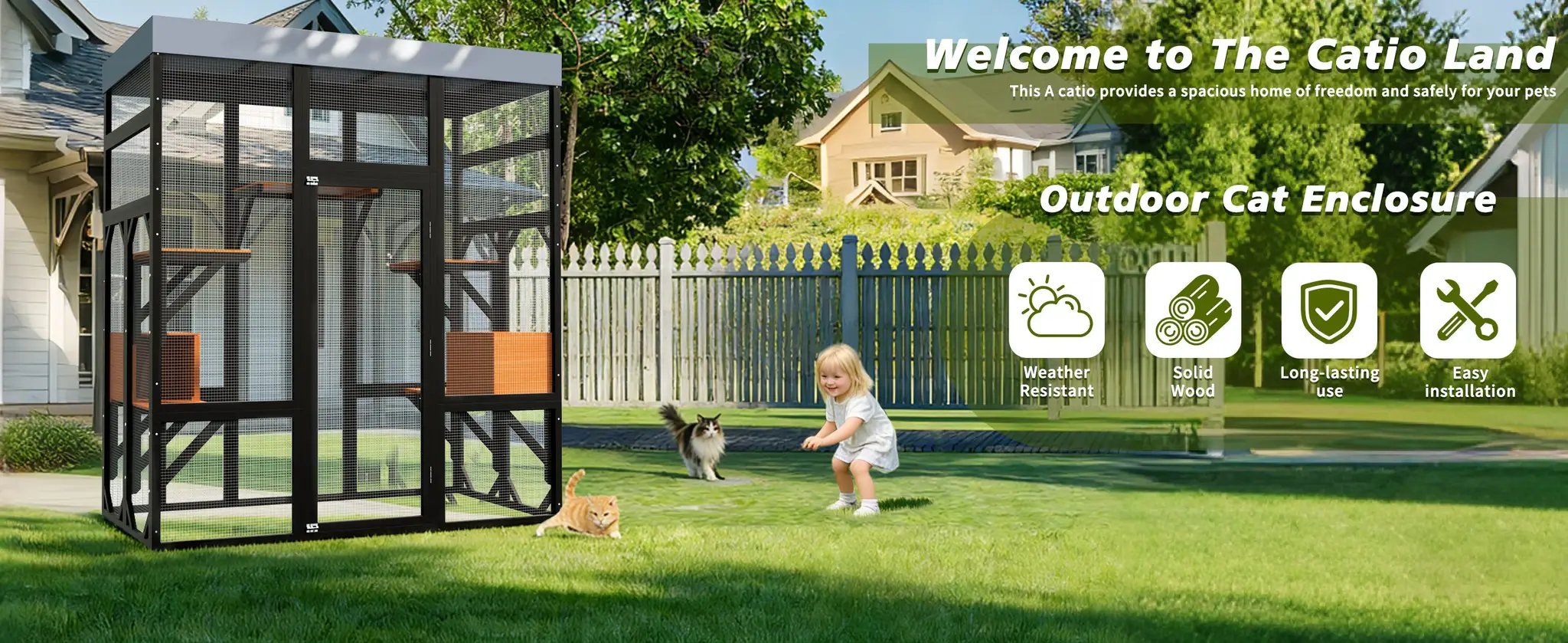 Premium Solid Wood Pet Enclosure outdoor cat enclosure with mesh panels in a sunny backyard