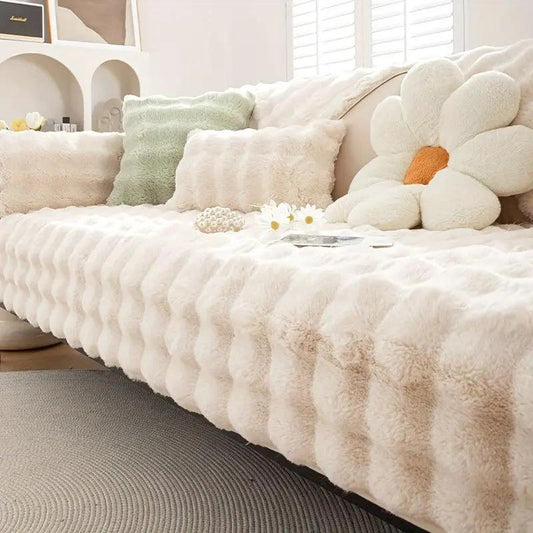 Molly Mutt Couch Cover plush cream sofa protector with non-slip grip