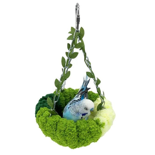Forest Style Plush Parrot Bird Nest Hammock Deep Forest Green Small by Sell My Stuff